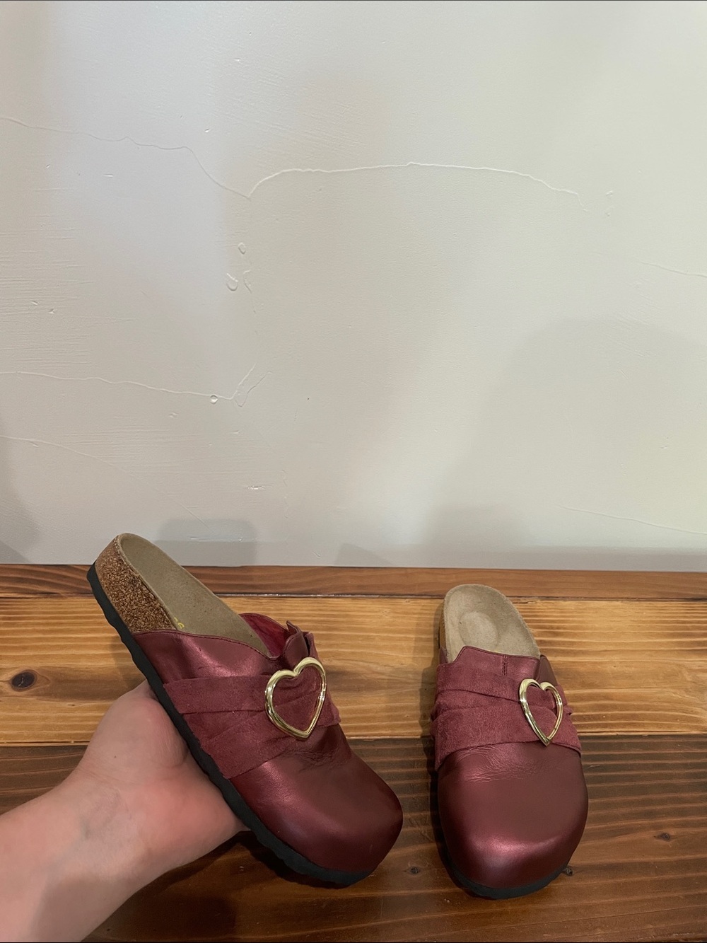 Birkenstock Tatami Tatum Burgundy Clogs Heart Buckle Slip On Women’s Sz 36 (5US)